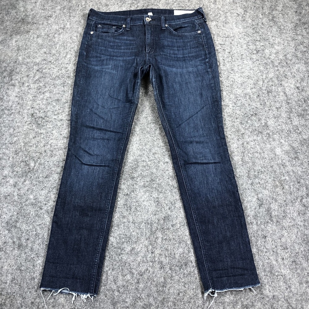 Rag & Bone Ankle Skinny Jeans Womens 30 Blue Dark Wash Raw Hem Stretch Denim